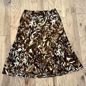 Jones New York Brown & Cream Animal Patterned Skirt w/ Asymmetrical Ruffles, 10